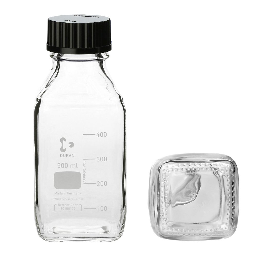 DURAN ねじ口角びん 黒キャップ付 500mL GL-45