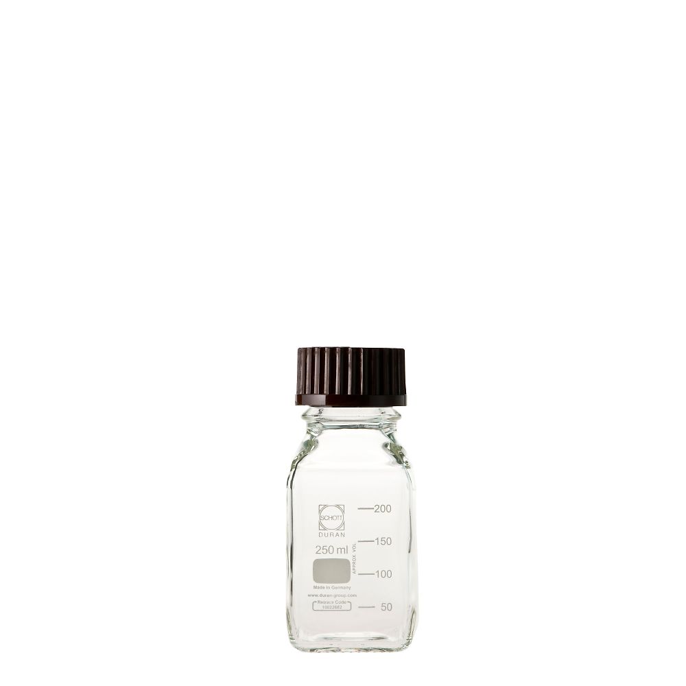 DURAN ねじ口角びん 赤キャップ付 250mL GL-45