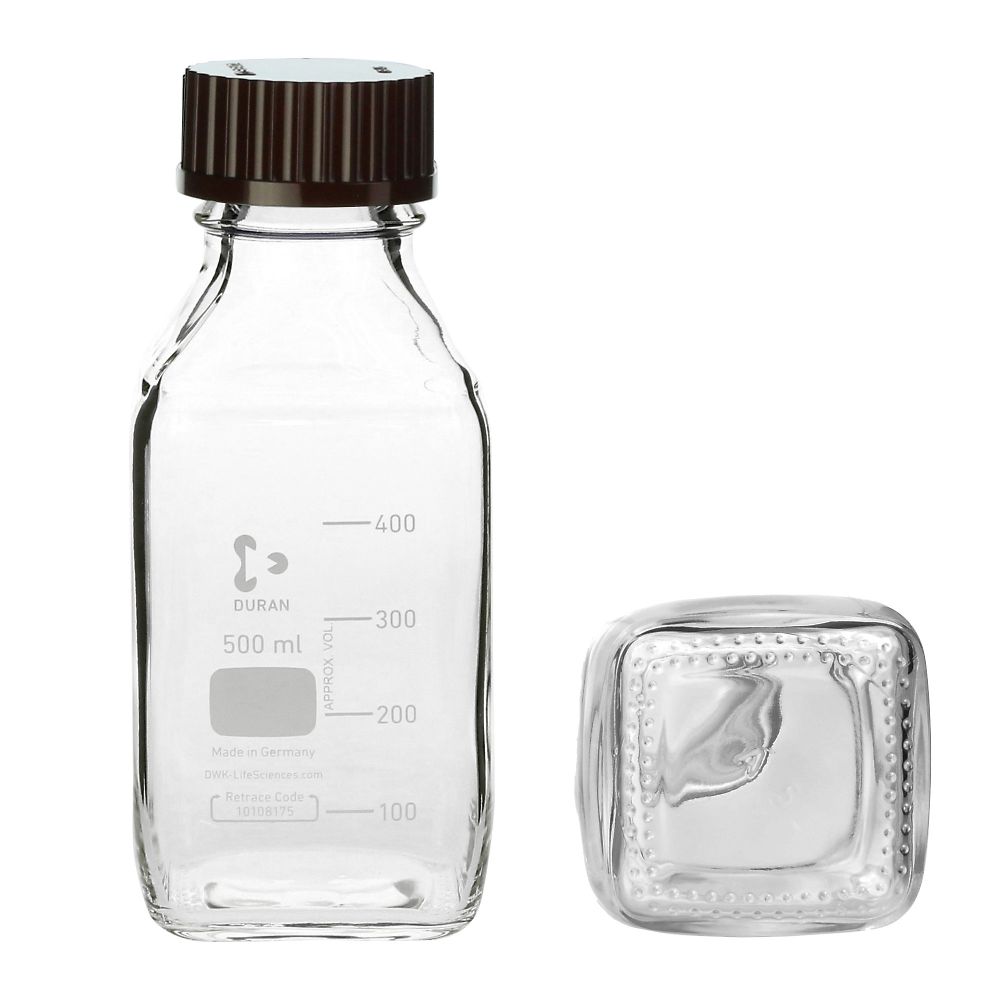 DURAN ねじ口角びん 赤キャップ付 500mL GL-45
