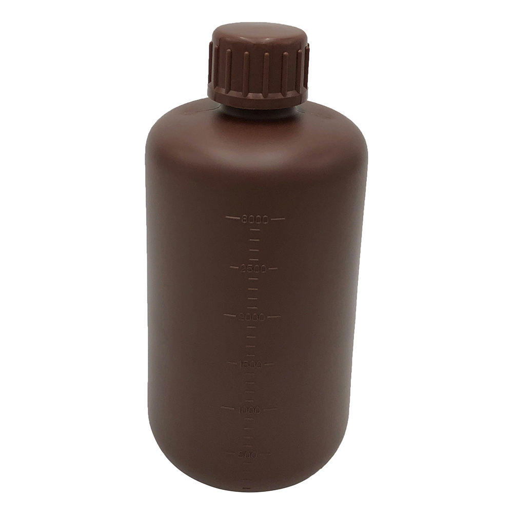 2-5076-06 細口丸型遮光瓶 3L (茶) ニッコー・ハンセン 印刷