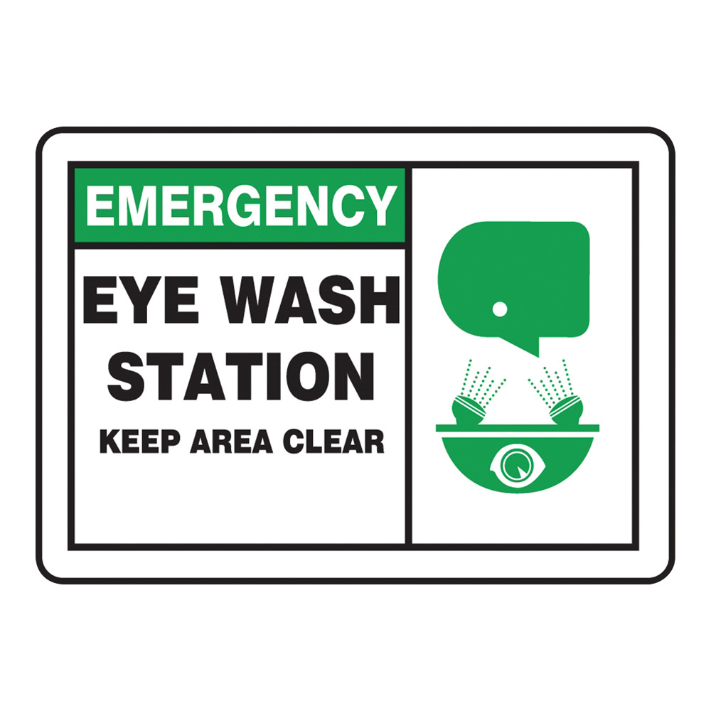 警告・注意喚起ラベル(英字)Emergency Safety Sign:Eye Wash Station - Keep Area Clear