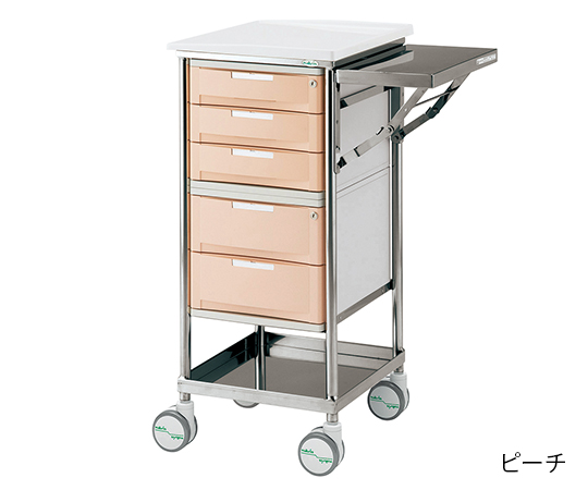 8-5893-26 ナビスメイト・トレイワゴン 補助天板付き 5段BOX ピーチ 5段BOX ピーチ アズワン(AS ONE)