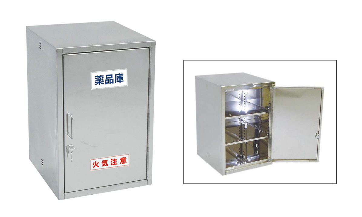3-335-0209 小型ステンレス薬品庫 DS-CN 床固定金具・ラベル・テープ付 ケニス(Kenis)