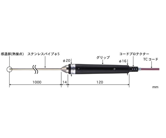 高精度 半固形物・液体一般用温度センサ φ5.0mmパイプ長1000mm BSMシリーズ BSM-51E-100-TC1-ASP BSM-51E-100-TC1-ASP(1本)