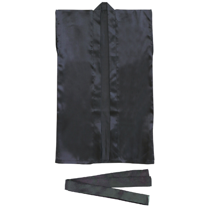 サテンロングハッピ 黒 L(ハチマキ付) 1153