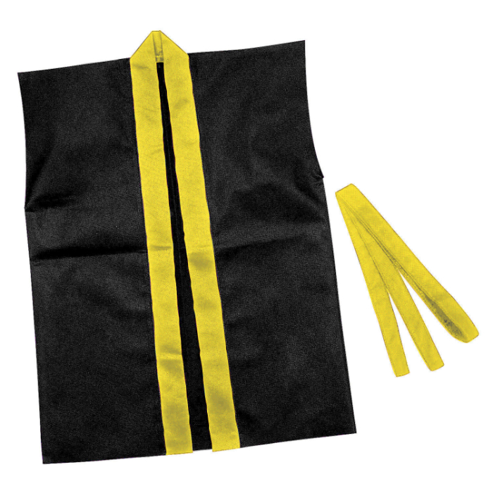 カラー不織布ハッピ子供用袖無 S黒(黄襟) 3264