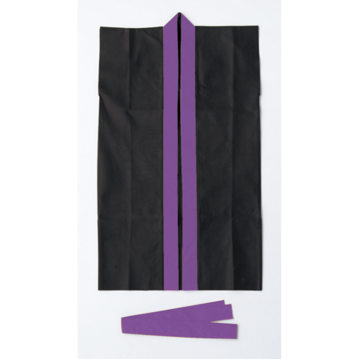 ロングハッピ不織布 黒(紫襟)S ハチマキ付 4568