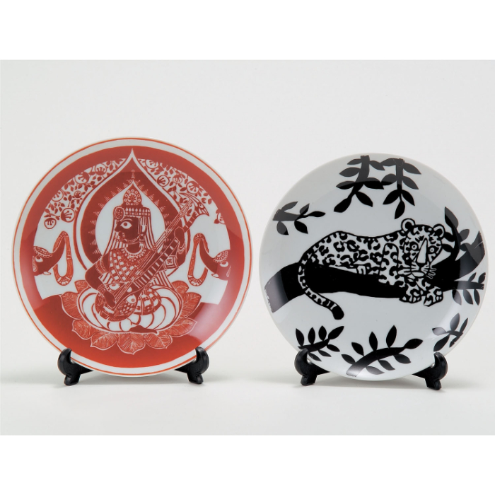 陶芸スクラッチ皿 えんじ 215φ 27080