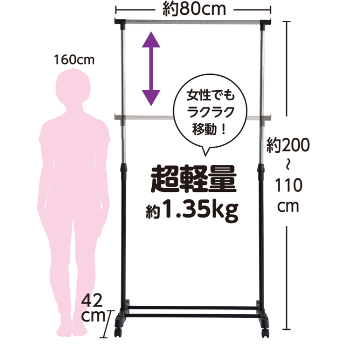 キャスター付きハンガーラック 74134