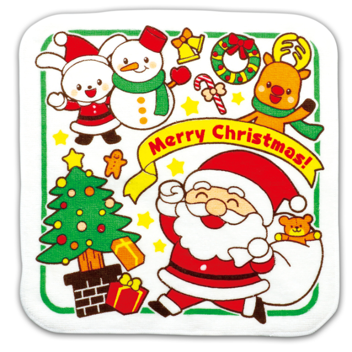 クリスマスタオルハンカチ(サンタとゆかいななかまた 77642