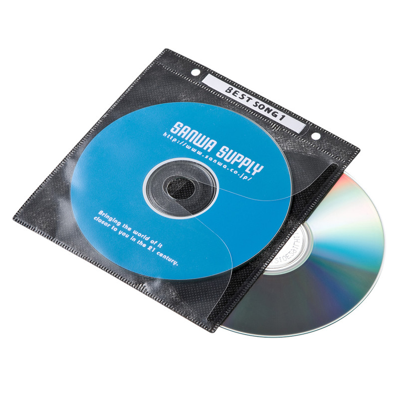 4969887349281 DVD・CD不織布ケース(リング穴付・ブラック) FCD-FR100BKN サンワサプライ