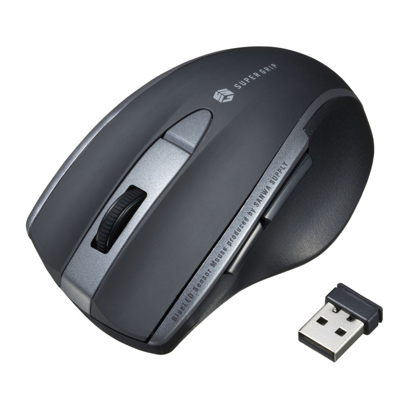 静音ワイヤレスブルーLEDマウス(5ボタン) MA-WBL166BK